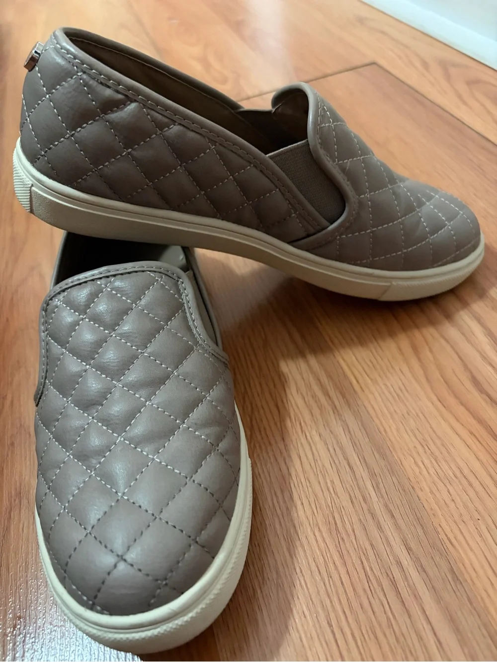 Steve Madden Quilted Slip-On Loafers — Taupe Gray